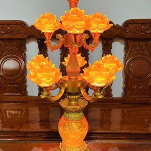Đèn thờ lưu ly 5 bông cổ điển 014-48cm